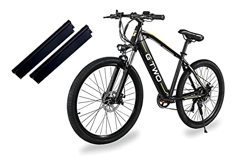 Bicicletas eléctrica : Ficyacto Bicicleta Electrica 26" Ebike montaña Bicicletas híbridas con 2 baterías de 9, 6 Ah, 500W Motor, Shimano 21 Vel, Faros LED