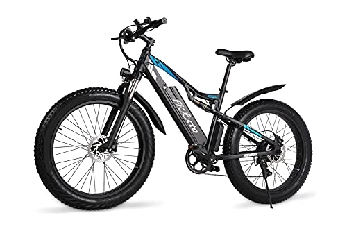 Bicicletas eléctrica : Ficyacto Bicicleta Eléctrica Ebike Montaña para Hombre, 26 Pulgadas, 1000W, Shinamo 7 Vel, Doble Suspensión, Batería de Litio 48V17ah
