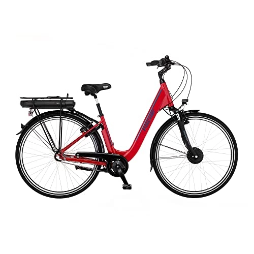 Bicicletas eléctrica : FISCHER Bicicleta eléctrica City CITA 1.0, color rojo brillante, 28 pulgadas, RH 44 cm, motor frontal 32 Nm, batería 36 V