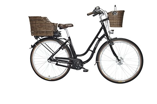 Bicicletas eléctrica : FISCHER Bicicleta eléctrica retro ER 1704, motor de la rueda delantera de 36 V / 317 Wh y pantalla LED, freno de contrapedal, color negro.