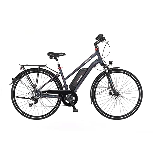 Bicicletas eléctrica : Fischer Viator 2.0 Mujer | RH 44 cm | E Bike con Motor de Rueda Trasera 45 NM | Batería de 48 V, Trekking | Bicicleta eléctrica, Gris Oscuro Mate, 28 Pulgadas