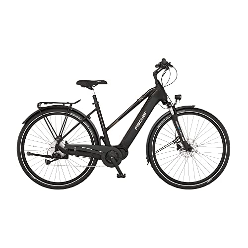 Bicicletas eléctrica : Fischer Viator 4.2i Bicicleta eléctrica para Hombre y Mujer, 45 cm, Motor Central 80 NM, batería de 36 V, E-Bike Trekking, Negro Mate, 45cm-711Wh
