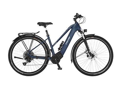 Bicicletas eléctrica : Fischer Viator 8.0i Bicicleta eléctrica para Hombre y Mujer, 45 cm, Motor Central 90 NM, batería de 36 V, E-Bike Trekking, Azul saturado, 45cm-711Wh