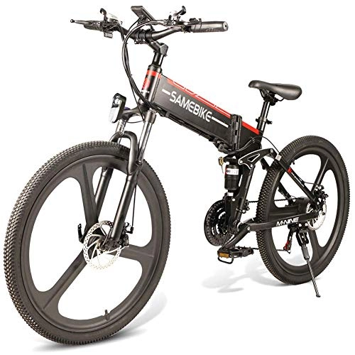 Bicicletas eléctrica : Fishyu Plegable Mountain Bicicleta Elctrico Bicicleta 26 Inch 350W sin Escobillas Motor 48V Porttil para Exterior - Negro