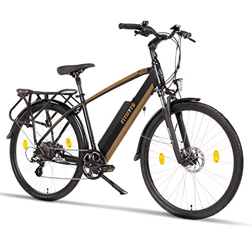 Bicicletas eléctrica : Fitifito CT28M - Bicicleta eléctrica de ciudad (28 pulgadas, 48 V, 250 W, motor trasero SY, 8 velocidades, cambio Shimano), color negro y dorado