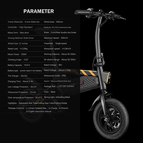 Bicicletas eléctrica : FJNS Bicicleta Electrica Plegable 7, 8 AH Scooter elctrico de 16 Pulgadas con Faro LED, para ciclomotores elctricos para Adultos Kilometraje de navegacin Continua 80 km 250 W hasta 25 km / h, B