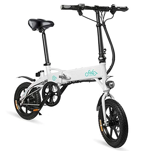 Bicicletas eléctrica : Folden elctrica bicicletas, bicicletas de montaña para hombre de 25 kilometros / h Max 250W 36V Motor de aleacin plegable bicicleta elctrica delanteras y Neumtico de 14 pulgadas, Blanco, 10.4AH