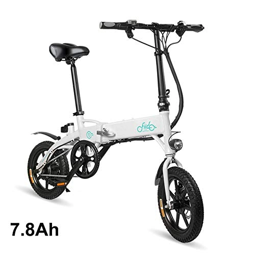Bicicletas eléctrica : FzJs-J-in - Bicicleta elctrica Plegable para Ciclismo (1 Unidad), Color Blanco, tamao 7.8Ah