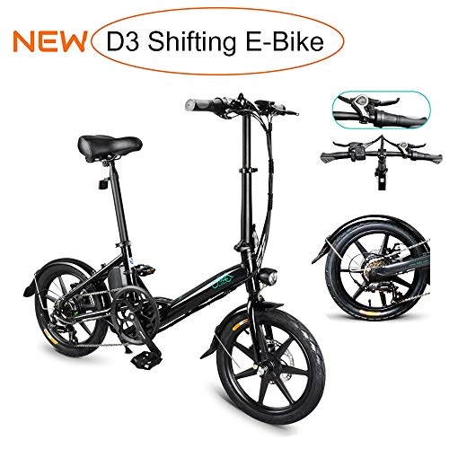Bicicletas eléctrica : gaeruite D3 Shifting Ebike, bicicleta elctrica plegable para adultos, scooter elctrico de 16 pulgadas con faro de LED Bicicleta elctrica plegable 250W con freno de disco hasta 25 km / h