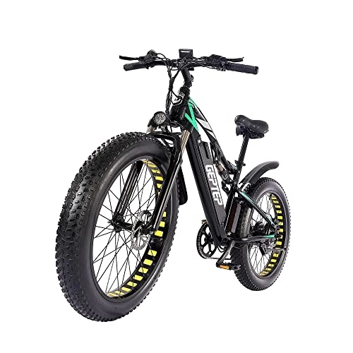 Bicicletas eléctrica : GEPTEP Bicicleta Eléctrica para Adultos Ebike 26 Pulgadas Trekking Fat Bike con 48V17Ah Batería Desmontable Doble Suspensión Shimano 7 Velocidades, 75KM Duración de la Batería