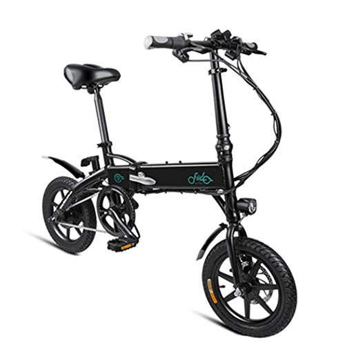 Bicicletas eléctrica : Gfone Bicicleta Elctrica de 14 Pulgadas Bicicleta Elctrica Plegable, E Bike Bici Electrica con Indicador LED, Mximo 25 KM / H, Frenos de Disco Mecnicos, Blanco Negro (Almacn de la UE)