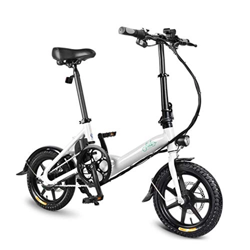 Bicicletas eléctrica : Gfone Bicicleta Elctrica Plegable de 14 Pulgadas, E Bike con Motor Trasero de 36V 250W, 25 KM / H, Frenos de Disco Mecnicos, Ebike para Adulto, Blanco Negro (Almacn de la UE)