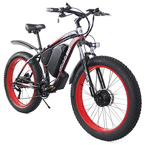 Bicicletas eléctrica : GOGOBEST GF700 Bicicleta Eléctrica Montaña Adulto，26 * 4, 0 Fat tire MTB Ebike, Bicicleta Electrica de Montaña 17, 5 Ah batería de doble motor, freno de disco MTB carga 200 kg bicicleta de ciudad (rojo)