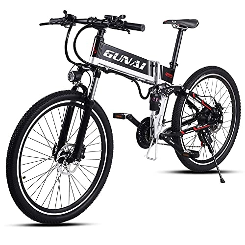 Bicicletas eléctrica : GUNAI Bicicleta de Montaña Eléctrica Plegable, Bicicleta Eléctrica de Conmutación de 26 Pulgadas con Motor de 500W, Batería de 48V 12.8AH, Engranajes de Transmisión de 21 Velocidades