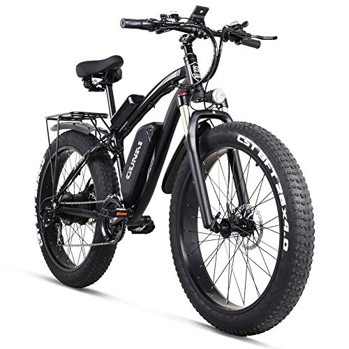 Bicicletas eléctrica : GUNAI Bicicleta Eléctrica 1000W con Neumáticos Gruesos Vehículo Todoterreno, Batería Extraíble de Iones de Litio 48V 17AH, Pantalla LCD de 3.5 Pulgadas, Sistema de Freno Doble y Asiento Trasero.