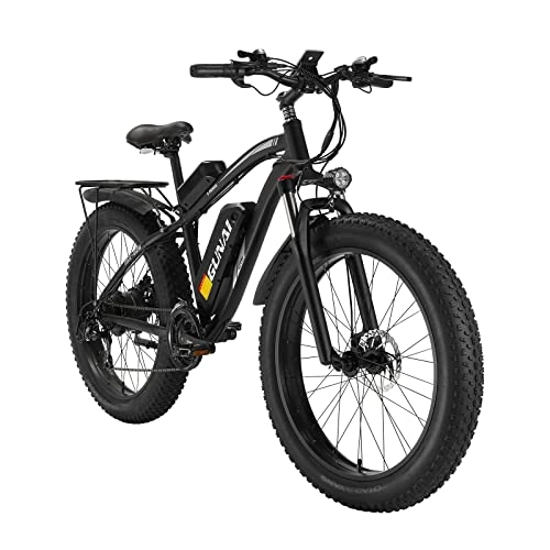 Bicicletas eléctrica : GUNAI Bicicleta eléctrica 48V Off-Road Fat 26"4.0 Neumático Bicicleta eléctrica de montaña con Asiento Trasero （Negro）