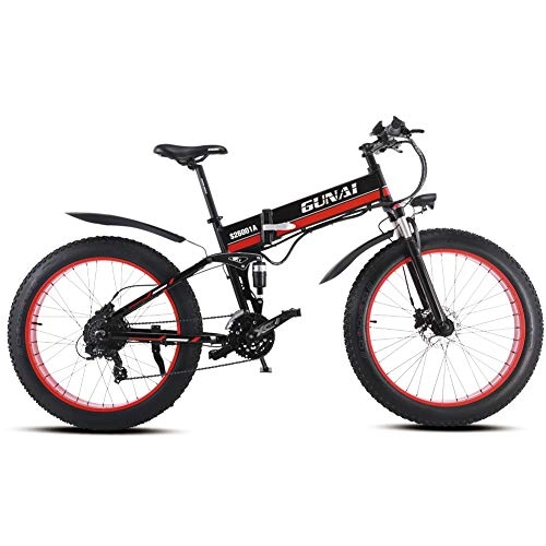 Bicicletas eléctrica : GUNAI Bicicleta eléctrica de 26 Pulgadas Fat Tire 1000W 48V Ebike 21 Speed Snow MTB Bicicleta eléctrica Plegable para Hombre Mujer