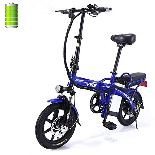 Bicicletas eléctrica : GUOJIN Bicicleta Electrica 350W Motor Bicicleta Plegable 25 Km / H, Bici Electricas Adulto con Ruedas de 14", Batería 48V 12Ah, Frenos de Disco Duales, Carga Máxima: 150 Kg, Azul