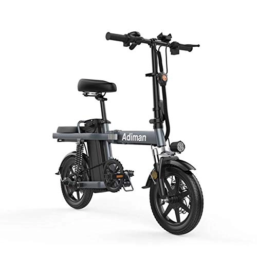 Bicicletas eléctrica : GUOJIN Bicicleta Electrica 350W Motor Bicicleta Plegable 25 Km / H, Bici Electricas Adulto con Ruedas de 14", Batería 48V 15Ah, Asiento Ajustable, 3 Modos de Conducción, Azul