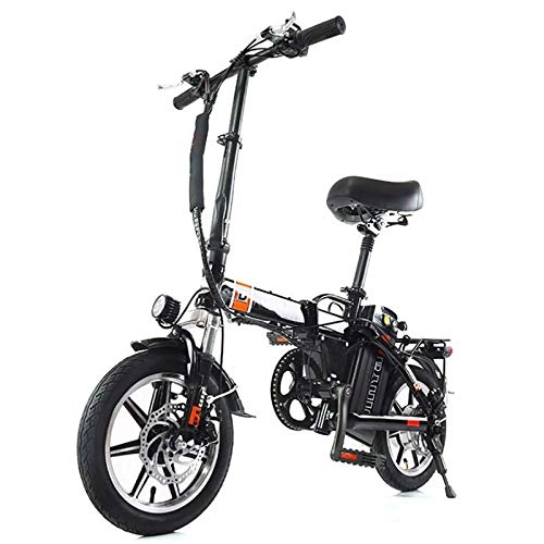 Bicicletas eléctrica : GUOJIN Bicicleta Electrica Plegables 240W Motor Bicicleta Plegable 25 Km / H, Bici Electricas con Ruedas de 14", Batería 48V10ah, Asiento Ajustable, para Adultos y Viajeros, Negro