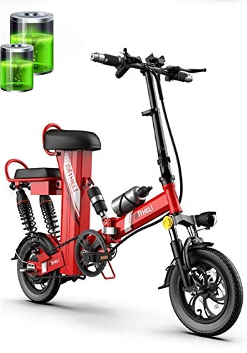 Bicicletas eléctrica : GUOJIN Bicicleta Electrica Plegables, 350W Motor Bicicleta Plegable 25 Km / H, Bici Electricas Adulto con Ruedas De 12", Batería 48V 11Ah, E-Bike Pedal Assist Frenos De Disco, Rojo