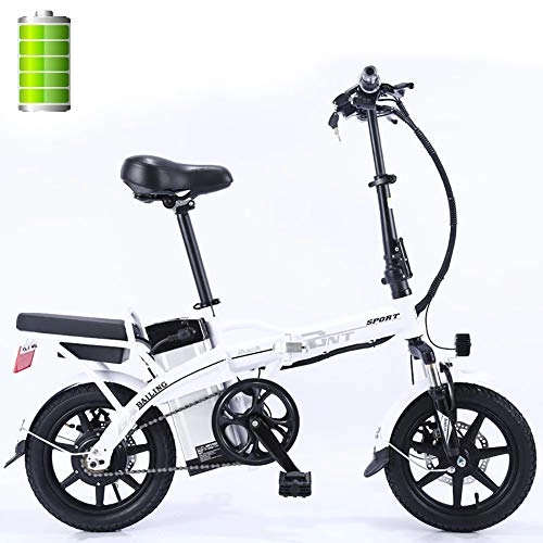 Bicicletas eléctrica : GUOJIN Bicicleta Eléctrica Plegable E-Bike con Motor De 350W Velocidad Máxima 25KM / H Bicicleta Eléctrica 22AH Batería Neumáticos De 14 Pulgadas 3 Modos De Conducción, Blanco