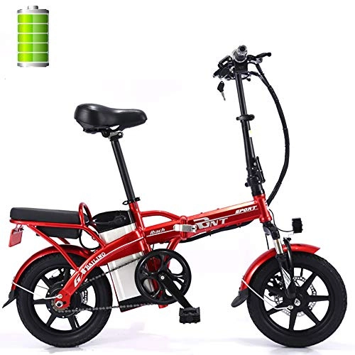 Bicicletas eléctrica : GUOJIN Bicicleta Eléctrica Plegable E-Bike con Motor De 350W Velocidad Máxima 25KM / H Bicicleta Eléctrica 22AH Batería Neumáticos De 14 Pulgadas 3 Modos De Conducción, Rojo