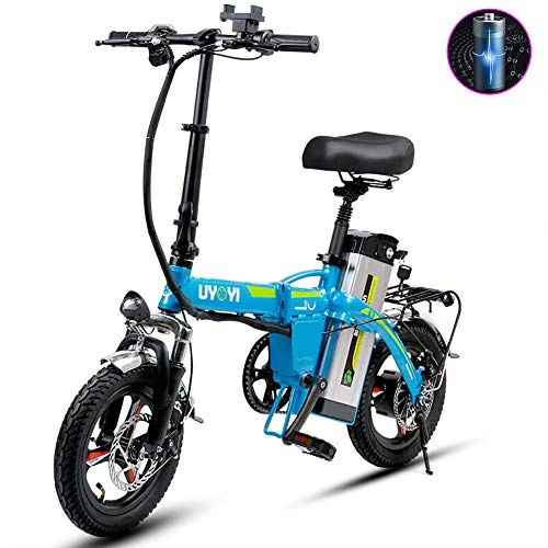 Bicicletas eléctrica : GUOJIN Bicicleta Eléctrica Plegable E-Bike con Motor De 400W Velocidad Máxima 25KM / H Bicicleta Eléctrica 8AH Batería Neumáticos De 14 Pulgadas 3 Modos De Conducción, Azul