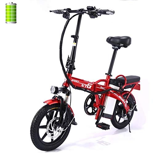 Bicicletas eléctrica : GUOJIN Bicicleta Eléctrica Plegable E-Bike de hasta 25 Km / H con Motor de 350 W, Batería Extraíble de Iones de Litio de 48V 12Ah, Bicicleta Eléctrica para Adultos y Viajeros, Rojo