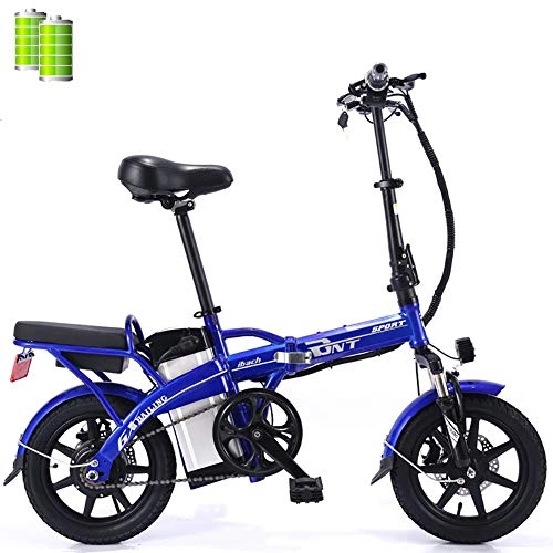 Bicicletas eléctrica : GUOJIN E-Bike 14" Bicicleta Eléctrica Plegable 350W Watt Motor con Batería De Iones De Litio Extraíble 48V 22Ah, Rango De 80 Km, hasta 25 Km / H, Bicicleta Eléctrica para Adultos, Azul