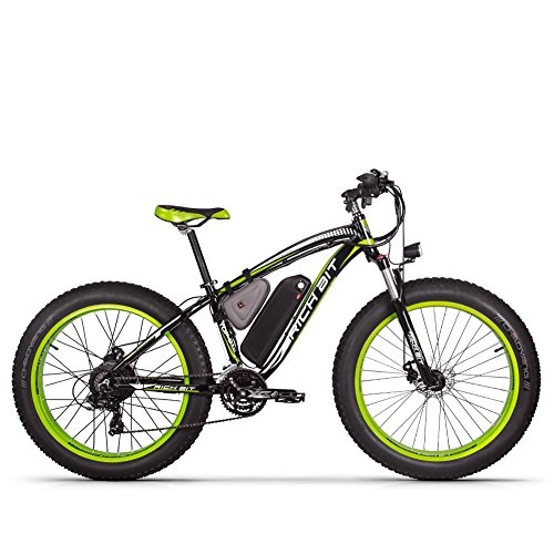 Bicicletas eléctrica : GUOWEI Rich bit RT-022 48V 17AH 1000W Fat Tire Nieve Bicicleta Sin escobillas Motor Playa Montaña Ebike (Black-Green)