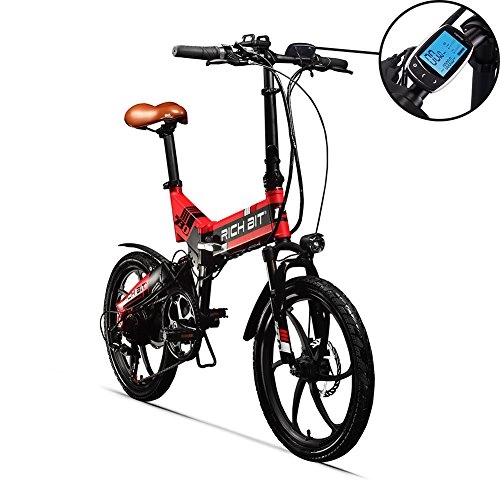 Bicicletas eléctrica : GUOWEI Rich bit RT-730 48V 8Ah batería de Litio Popular Suspensión Completa Bicicleta eléctrica Plegable Nueva Pantalla LCD Inteligente (Black-Red)