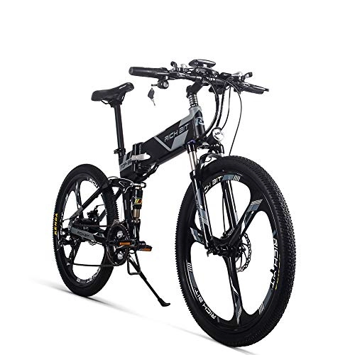 Bicicletas eléctrica : GUOWEI Rich bit RT-860 36V 12.8AH 250W Bicicleta Plegable eléctrica Bicicleta de Ciudad de suspensión Completa (Black-Gray)