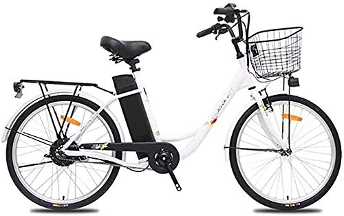 Bicicletas eléctrica : GYL Bicicleta eléctrica Viaje para adultos Viaje conveniente y saludable Acero al carbono 24 pulgadas 250W 36V 10.4Ah Batería portátil Bicicleta con asiento trasero City, Blanco
