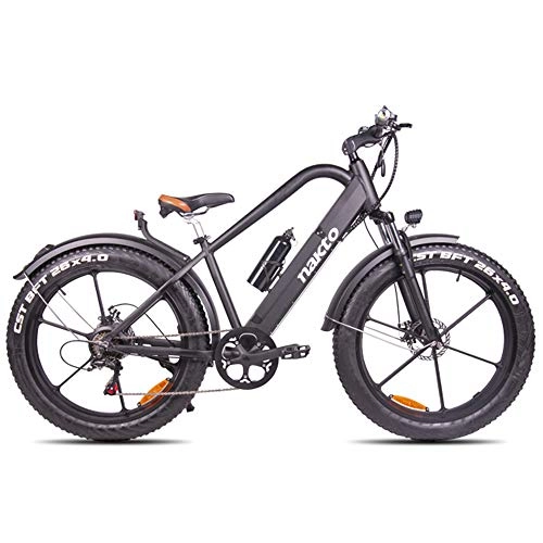 Bicicletas eléctrica : H＆J Bicicleta de montaña eléctrica Bicicleta híbrida de 6 velocidades de 26 Pulgadas Amortiguador hidráulico de 48 V y Frenos de Disco Delanteros y Traseros (Ancho de neumático de 4")