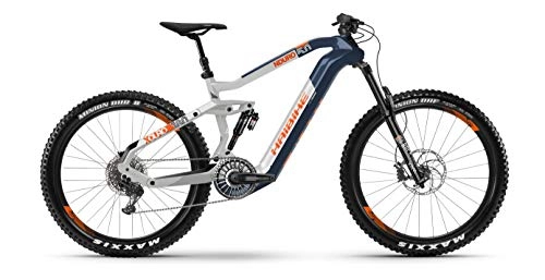 Bicicletas eléctrica : Haibike Xduro Nduro 5.0 Flyon - Bicicleta eléctrica (XL / 48 cm), color azul, blanco y naranja