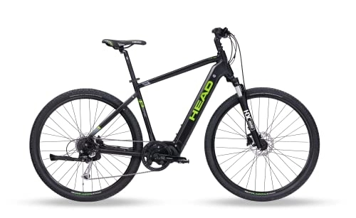 Bicicletas eléctrica : HEAD E I-Peak 2.0 Bicicleta de Cross eléctrica, Adultos Unisex, Negro Mate y Verde, 55