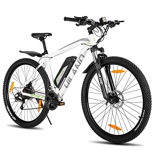 Bicicletas eléctrica : HILAND Bicicleta eléctrica de 27, 5 Pulgadas, 250W, Bicicleta de montaña EMTB para Hombre y Mujer Shimano de 21 velocidades, Horquilla de suspensión con batería de Litio de 36V 10, 4Ah Blanco
