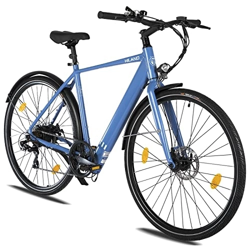 Bicicletas eléctrica : HILAND E-Bike Trekking Pedelec Citybike Bicicleta eléctrica con Motor BAFANG de 250 W, 28 Pulgadas, con desviador Shimano de 7 velocidades, Urbanbike, Batería Totalmente integrada, Hombres y Mujeres