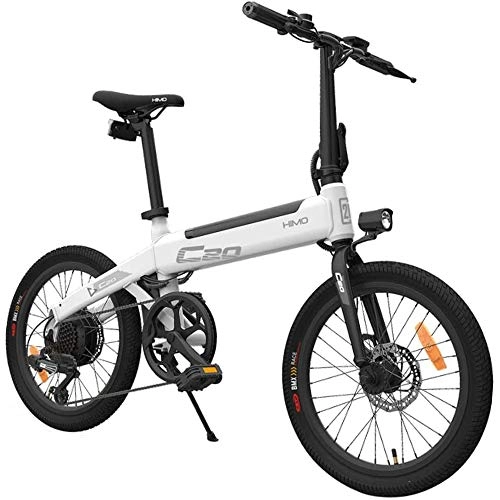 Bicicletas eléctrica : HIMO C20 Bicicleta eléctrica para adultos, bicicletas eléctricas 10Ah 250W 20 pulgadas con Shimano 6 velocidades 3 modos de conducción Velocidad máxima 25 km / h para hombres, mujeres, ciudad-Blanco