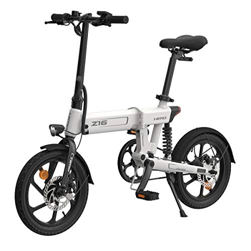 Bicicletas eléctrica : HIMO Z16 Bicicleta eléctrica plegable, IPX7 resistente al agua, 20 pulgadas, aluminio, absorción de impactos, batería de litio extraíble, liviana y portátil, fácil de viajar (enviado en Europa)