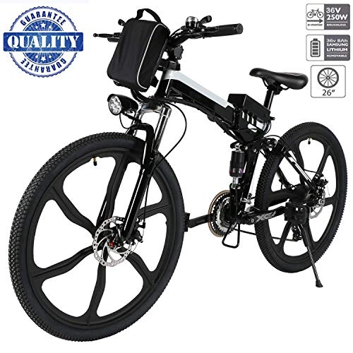Bicicletas eléctrica : Hiriyt 26" Bicicleta eléctrica de montaña, 250W, Batería 36V E-Bike Sistema de Transmisión de 21 Velocidades con Linterna con Batería de Litio Desmontable con Tres Modos de Trabajo (26" Black_1)