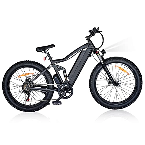 Bicicletas eléctrica : HITWAY 26" Bicicleta eléctrica Fat Tire, 48V / 250W / 10Ah Batería de Litio, Engranaje de Alta Velocidad y Rueda de radios eBike ONES1 (Negro)
