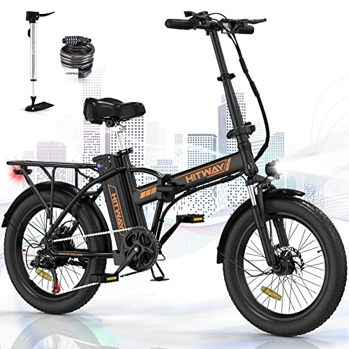 Bicicletas eléctrica : HITWAY Bicicleta eléctrica 20 * 3.0 Bicicleta Montaña Plegable Ebike Fatbike, 36V / 11, 2Ah Batería, 250W Motor, Shimano 7 Vel, E-MTB, Pedal Assist, Alcance 35-90KM