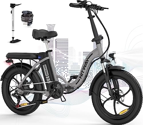 Bicicletas eléctrica : HITWAY Bicicleta eléctrica 20" Fatbike Bicicleta Montaña Plegable Ebike, 250W Motor, 36V / 11, 2Ah Batería, Shimano 7 Vel, Pedal Assist, Alcance 35-90KM, E-MTB Adultos Urbana
