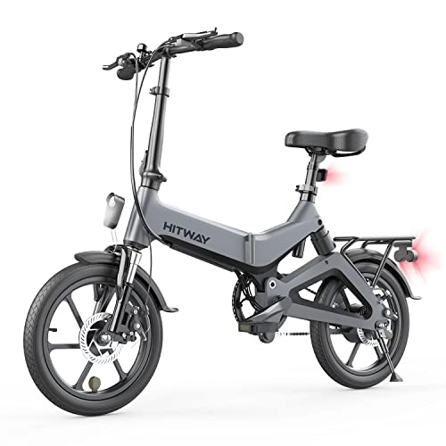 Bicicletas eléctrica : HITWAY Bicicleta eléctrica GEARSTONE, Ligera, 250 W, Plegable, eléctrica, con Asistencia de Pedal, con batería de 7, 5 Ah, 16 Pulgadas, para Adolescentes y Adultos… (Gris)