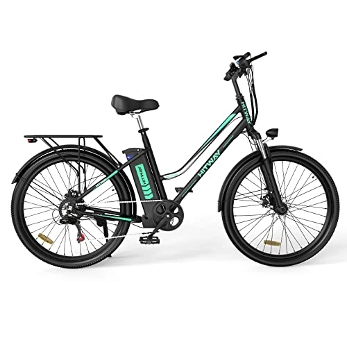 Bicicletas eléctrica : HITWAY Bicicleta eléctrica Mujer 26 Pulgadas, Motor 250 W, 36V / 11, 2Ah batería, Shimano 7 Vel, Pedal Assist, Alcance de hasta 35-90 km, Adultos Urbana City E-Bike…