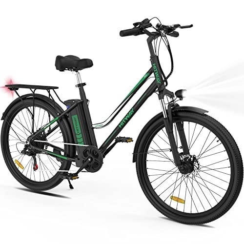 Bicicletas eléctrica : HITWAY Bicicleta eléctrica Mujer 26 Pulgadas, Motor 250 W, 36V / 11, 2Ah batería, Shimano 7 Vel, Pedal Assist, Alcance de hasta 35-90 km, Adultos Urbana City E-Bike