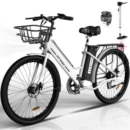 Bicicletas eléctrica : HITWAY Bicicletta Elettrica 26” Bici Elettrica Adulto City E-Bike con Li-Batteria 36V / 8, 4Ah, Motore 250W, MAX 25km / h, Fino a 35-70km, ebike Pedalata Assistita, Donna Uomo