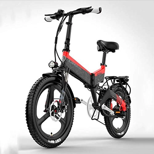 Bicicletas eléctrica : HLeoz 20" Bicicleta Elctrica de Montaa, 20" Plegable E-Bike para Adulto 400W Motor Bicicleta y 48V 12.8Ah Batera para Adultos Deportes Ciclismo, Rojo